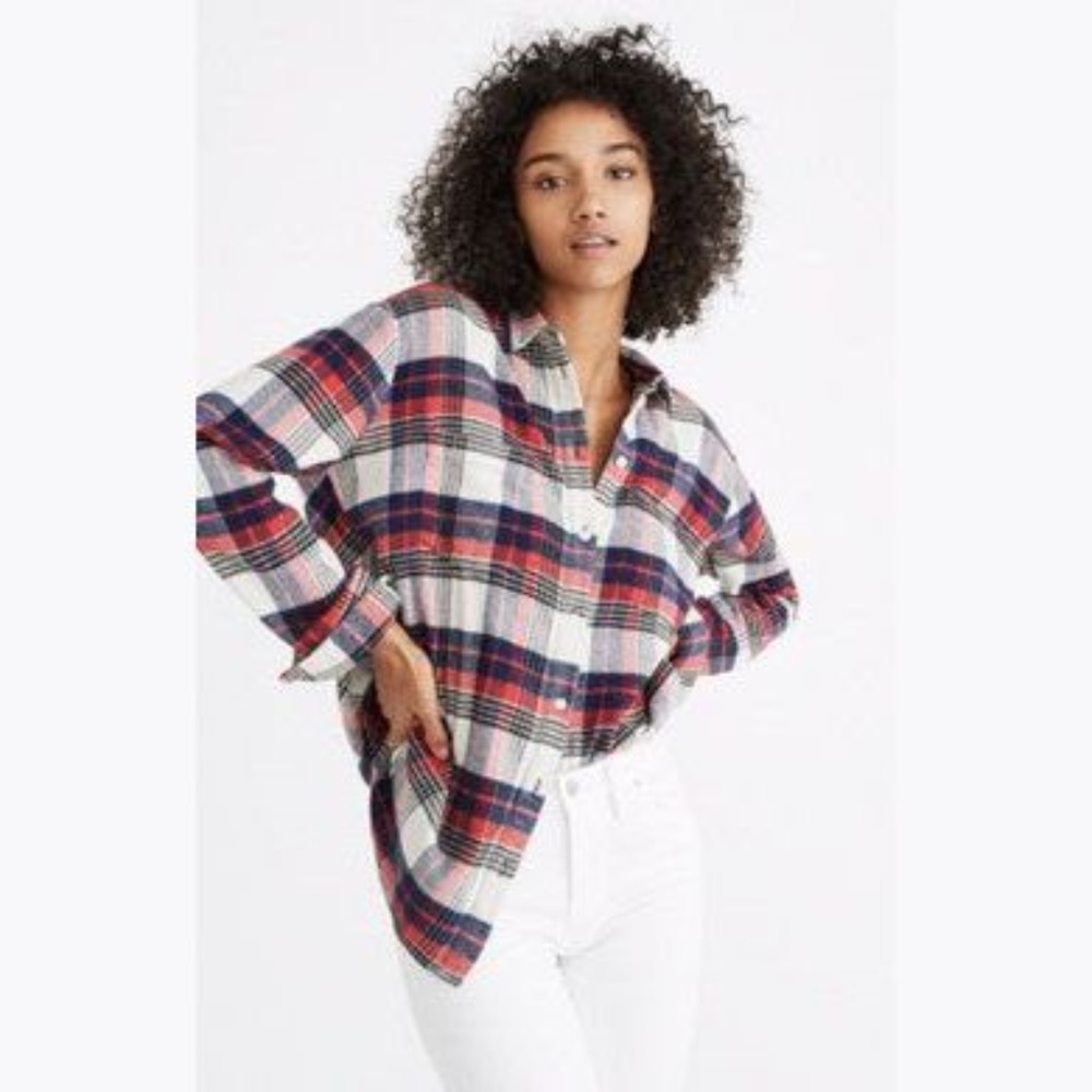MADEWELL Plaid Flannel Oversized Boyfriend Shirt L